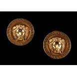 Gianni Versace - a pair of 18ct yellow gold earrings by Versace, each with a circular panel