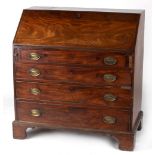 Property of a gentleman - a George III mahogany fall-front bureau, with four long graduated drawers,