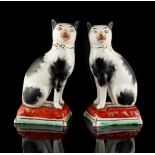 Property of a gentleman - a pair of early 20th century Staffordshire models of seated cats, on