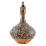 Property of a deceased estate - an Islamic cold painted terracotta pottery bottle vase & cover, late