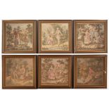 Property of a lady - a set of six gilt framed machine made tapestries depicting Watteau-esque