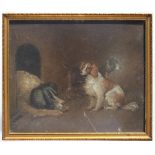 Property of a gentleman - a 19th century sand picture depicting three dogs, in the manner of Sir