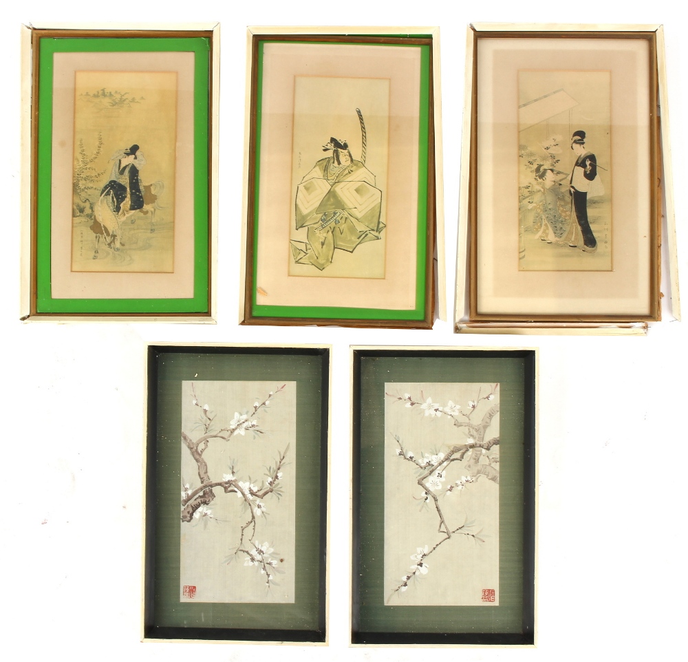 Property of a gentleman - a pair of Chinese paintings on silk depicting prunus, in matching glazed