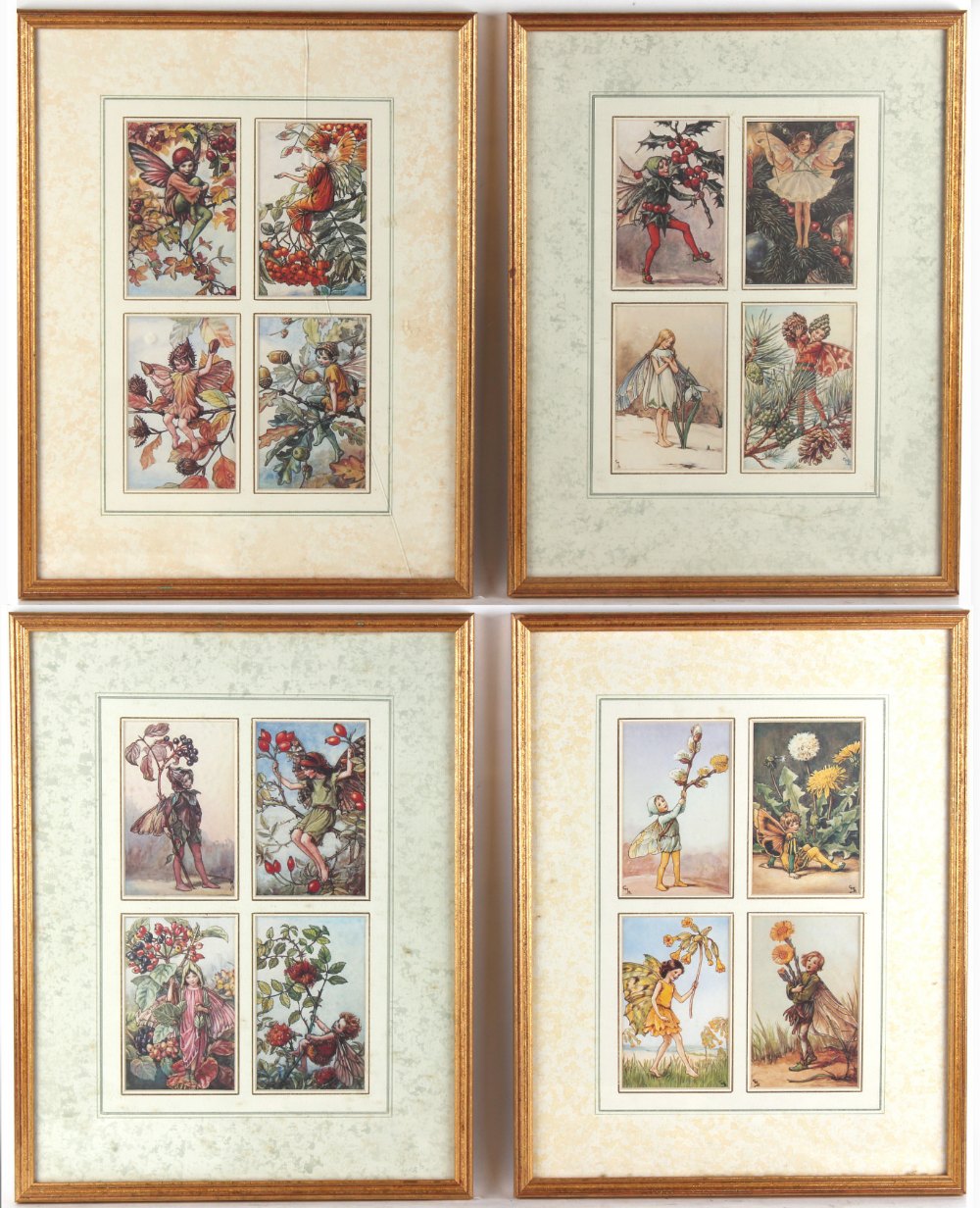 Property of a gentleman - after Cicely Mary Barker - a set of sixteen prints of fairies, mounted