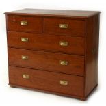 Property of a gentleman - a late 19th century teak chest of two short & three long graduated