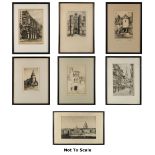 Property of a lady - a collection of seven early 20th century black & white etchings including works