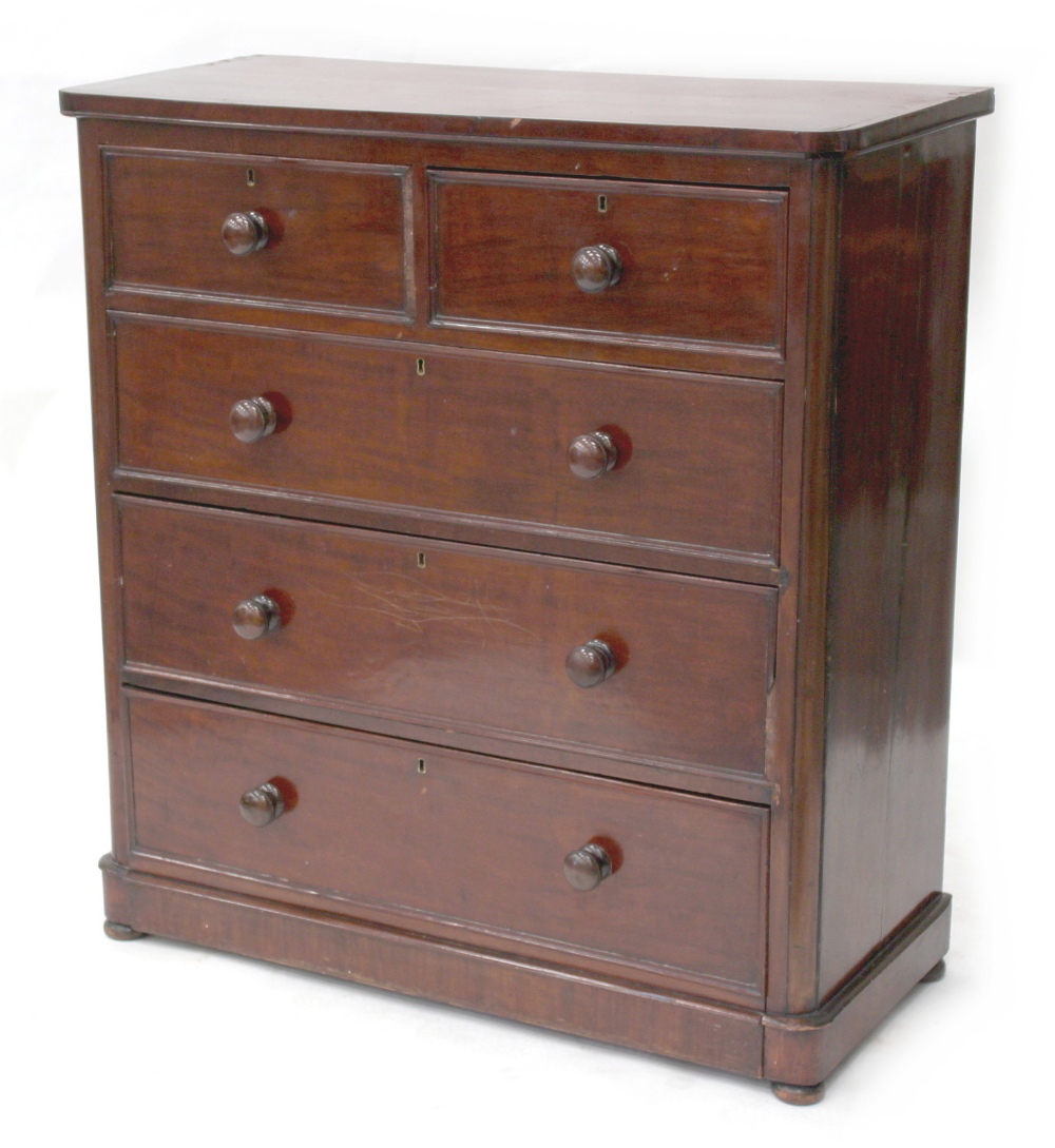 Property of a gentleman - a Victorian mahogany chest of two short & three long graduated drawers,