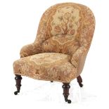 Property of a deceased estate - a Victorian walnut & floral tapestry upholstered nursing chair, with