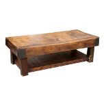 Property of a gentleman - a large butcher's block coffee table, with shelf under, 60.5ins. (154cms.)