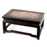 A Chinese hongmu rectangular stand, circa 1900, with inset pink veined marble top, 8.25ins. (21cms.)