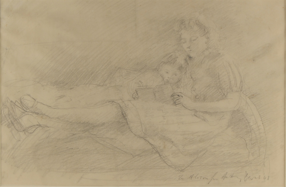 Property of a deceased estate - Anthony Devas ARA (1911-1958) - ALISON READING TO HER CHILD - pencil