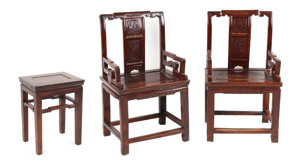 Property of a lady - a pair of Chinese jumu throne chairs, 19th century, with carved backs; together