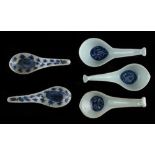 A private collection of Chinese spoons, mostly collected in the 1980's - a set of three Chinese blue