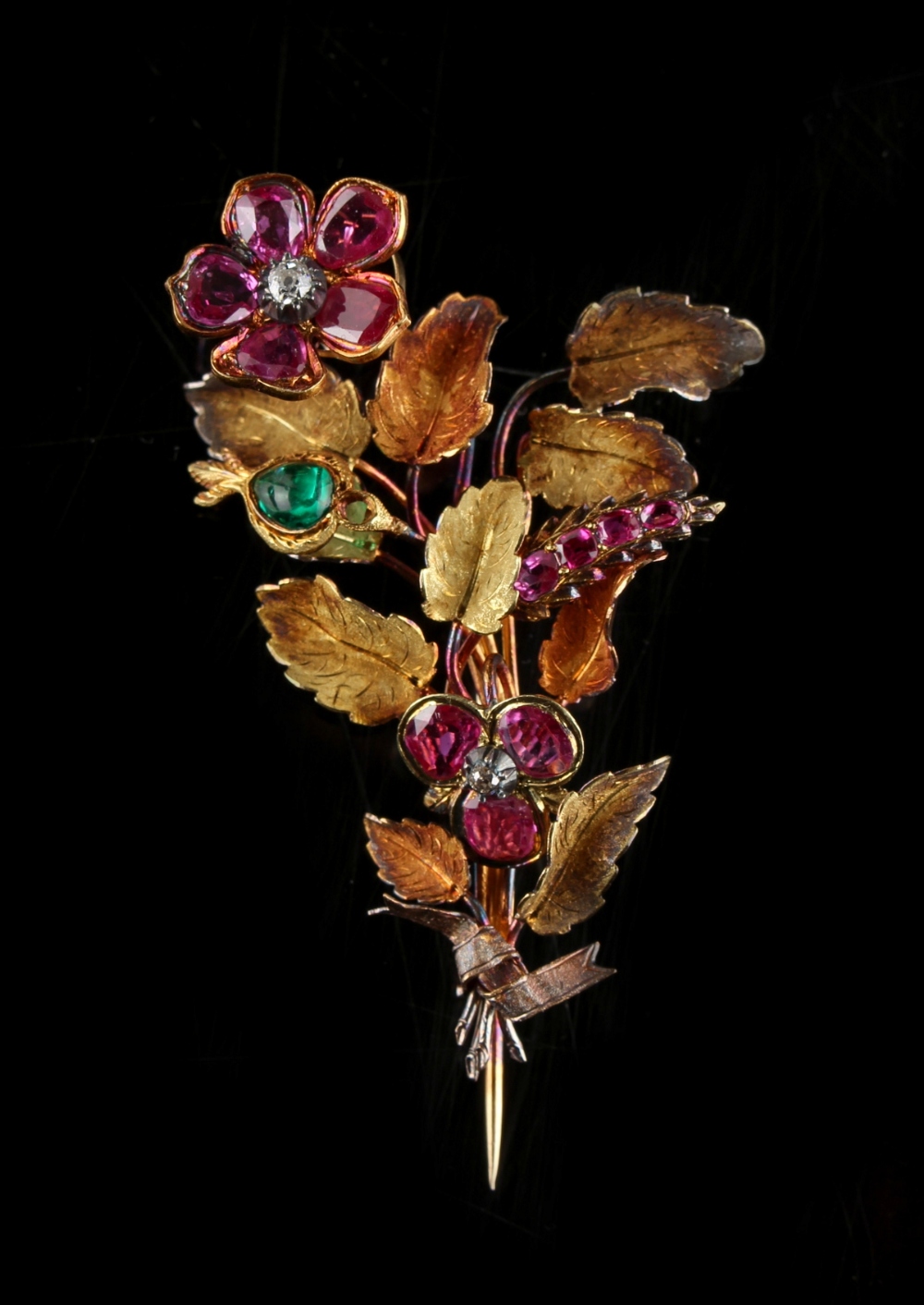 A Georgian multi gem set trembleuse floral brooch, set with twelve certificated unheated Burmese