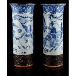 Property of a lady - a pair of Chinese blue & white crackleware trumpet vases, late 19th / early