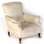 Property of a deceased estate - a Victorian calico upholstered armchair, with turned front legs &