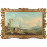 Property of a lady - Dutch school, 19th century - LANDSCAPE WITH FIGURES BY A WAGON & HORSES, A LAKE