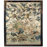 A good Chinese embroidered silk 'Hundred Birds' panel, 19th century, the silk 17 by 14.05ins. (43.