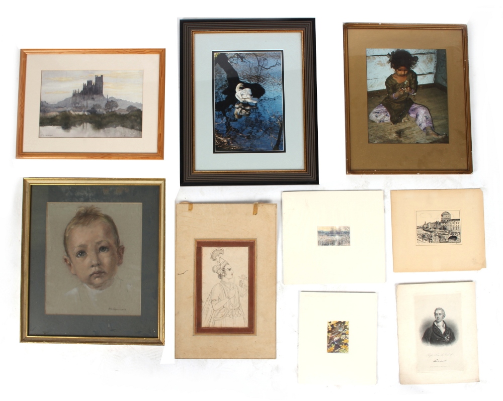 Property of a deceased estate - nine assorted pictures & prints including a pastel portrait of a