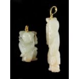 Property of a lady - a Chinese carved white jade figure of Shoulao, mounted as a pendant in 14ct