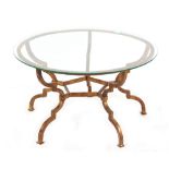 Property of a lady - a modern gilt painted metal framed five legged coffee table, with circular