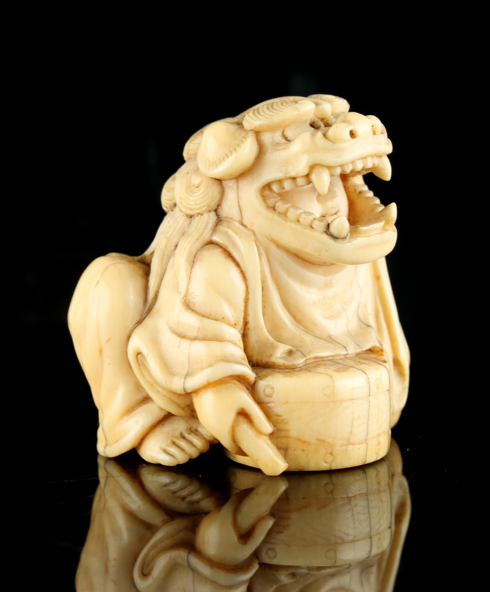 The Gill Collection of Japanese Netsukes - a carved ivory netsuke modelled as a seated boy - Image 3 of 6