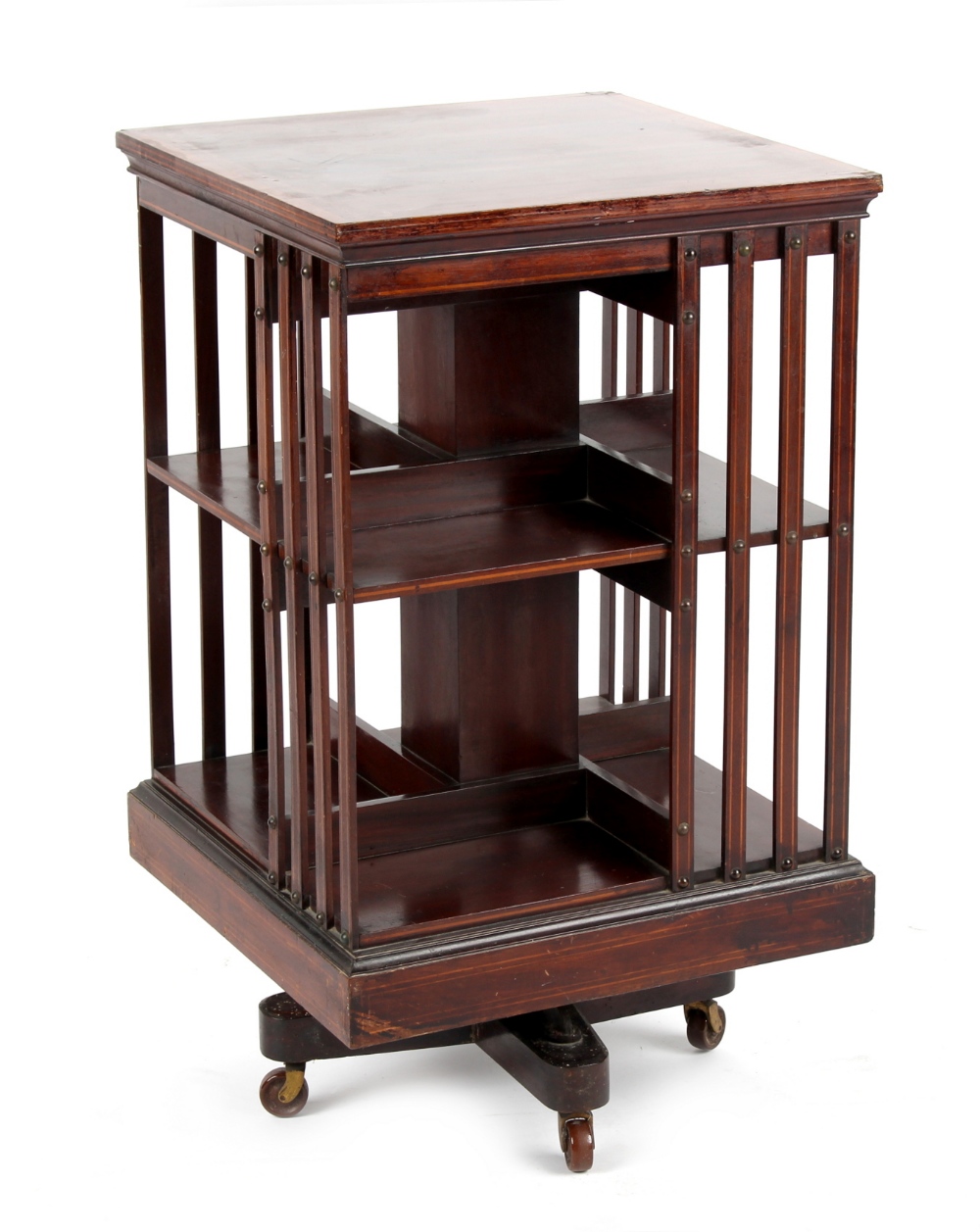 Property of a lady - an Edwardian mahogany, satinwood banded & chequer strung two-tier revolving