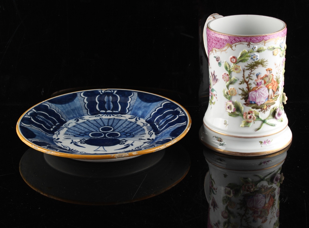 Property of a gentleman - a Dresden floral encrusted porcelain mug, late 19th / early 20th