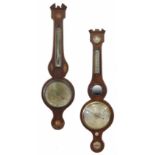 Property of a gentleman - two 19th century mahogany banjo barometers, one with inlaid shell