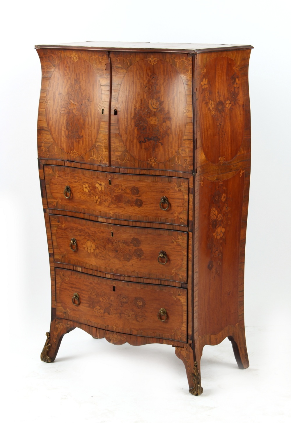 Property of a gentleman - a very fine George III yew wood, satinwood & floral marquetry bombe