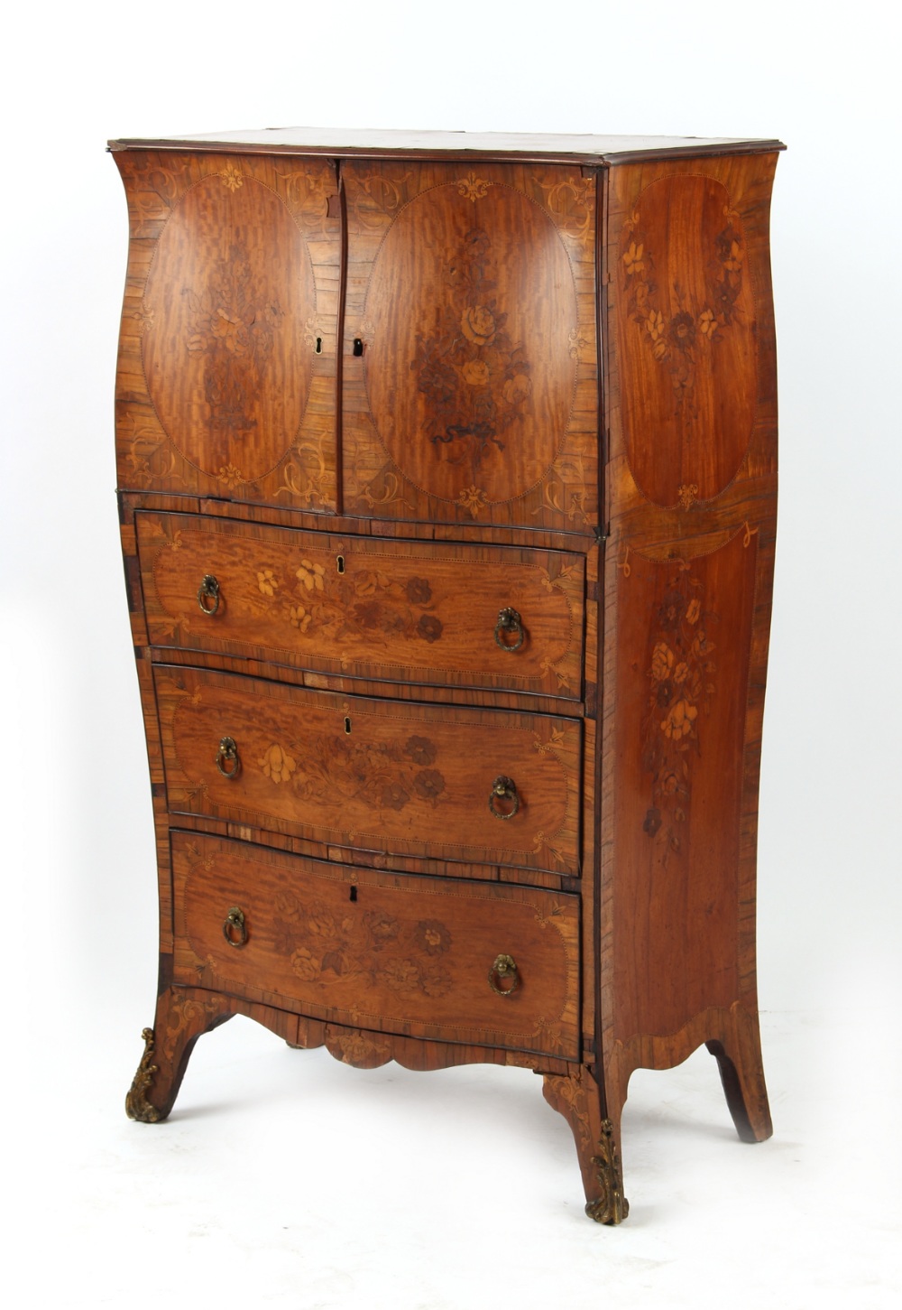 Property of a gentleman - a very fine George III yew wood, satinwood & floral marquetry bombe - Image 5 of 5