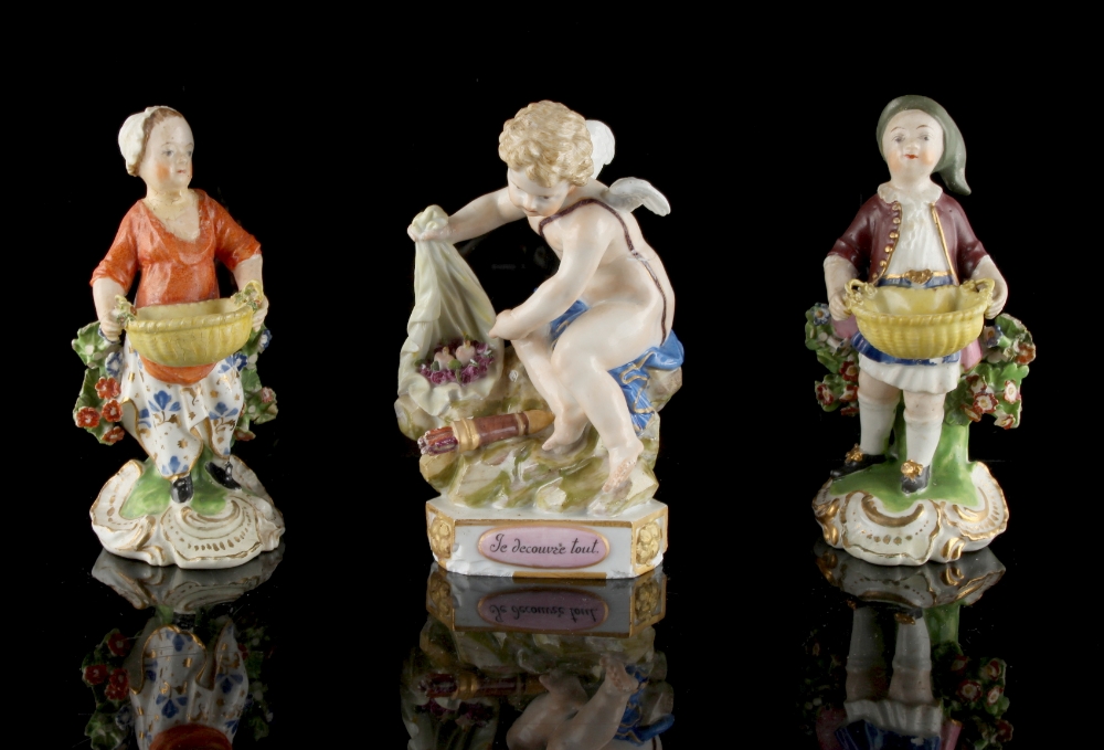 Property of a lady - a Meissen Marcolini period figure of a cherub, titled to base 'Je decouvre