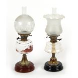 Property of a lady - two late 19th / early 20th century brass oil lamps, one with milk glass