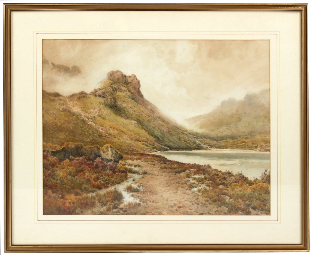 Property of a gentleman - Arthur Suker (1857-1940) - MOUNTAIN LAKE SCENE, WALES - watercolour, 17.