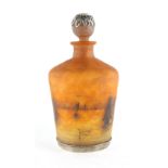 An early 20th century Daum Nancy cameo glass cologne bottle & stopper, with Continental silver