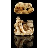 The Ronald Hart Collection of Japanese Netsukes - a carved ivory netsuke modelled as a seated