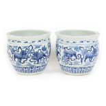 Property of a gentleman - a pair of Chinese blue & white fishbowl planters, 20th century, each