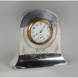 An Edwardian silver arched cased boudoir clock, with pocket watch movement & subsidiary seconds