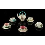 Property of a lady - five assorted Victorian cups & saucers, including Mintons and Brownfield, all