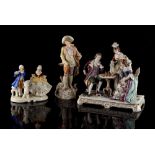 Property of a lady - a Naples porcelain figural group of chess players, underglaze blue crowned N