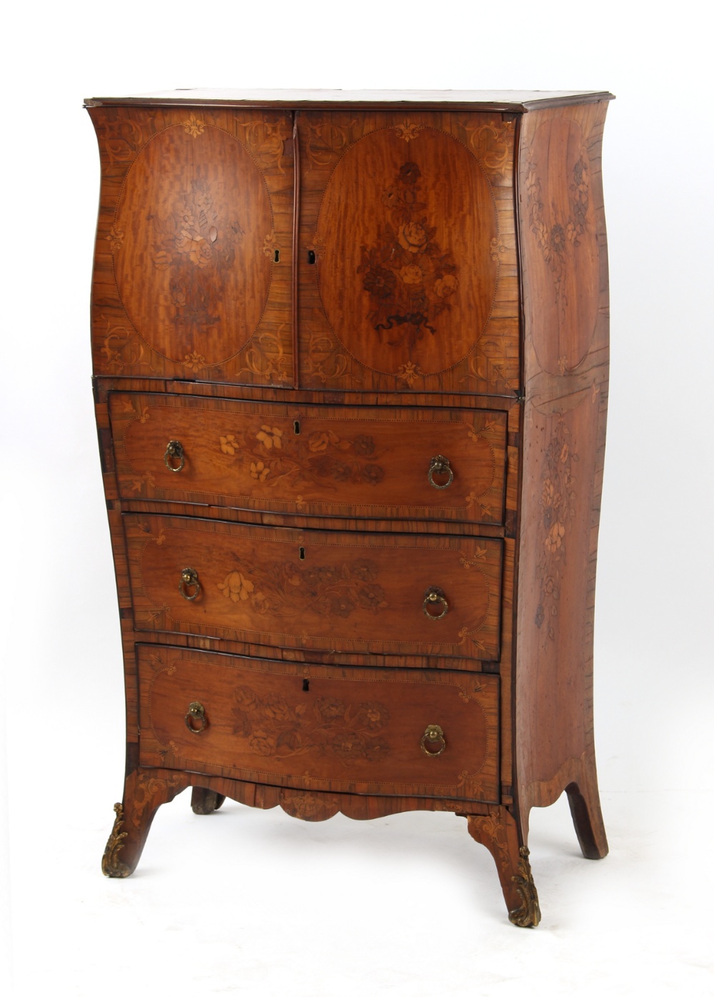 Property of a gentleman - a very fine George III yew wood, satinwood & floral marquetry bombe - Image 4 of 5