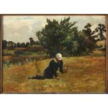 Property of a gentleman - A. Phillips (late 19th century British) - SEATED YOUNG MAN PICKING FLOWERS