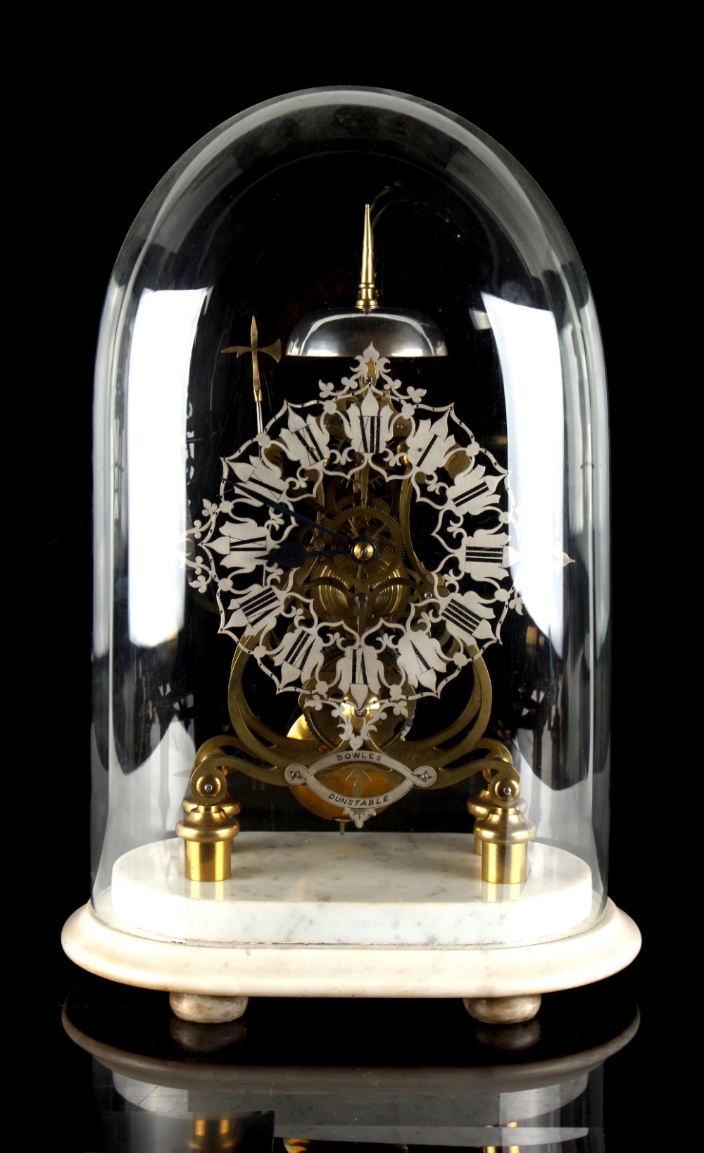 Property of a gentleman - a Victorian brass skeleton clock, the single chain fusee movement striking