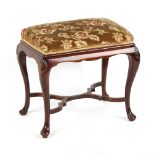 Property of a lady - an early 20th century mahogany dressing stool with floral upholstery on shell