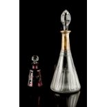 A German 800 grade silver collared cut glass decanter & stopper, of tapering cylindrical form,