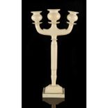 Property of a gentleman - an early 20th century Indian ivory three light candelabrum, 12.4ins. (31.