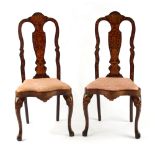 Property of a lady - a pair of Dutch floral marquetry inlaid high-back chairs, first half 19th