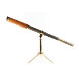 Property of a gentleman - a 19th century lacquered brass & mahogany telescope on folding tripod