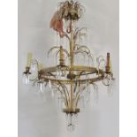 Property of a lady - a gilt metal & faceted glass lustre six light chandelier or electrolier,