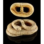 The Ronald Hart Collection of Japanese Netsukes - a carved ivory netsuke modelled as a coiled snake,